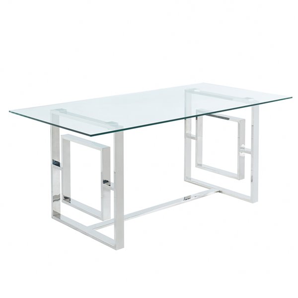 !nspire Contemporary Clear Glass Dining Table and Chrome - 71-in