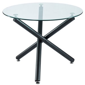 Table à manger WHI ronde contemporaine avec verre et fini noir, 40 po