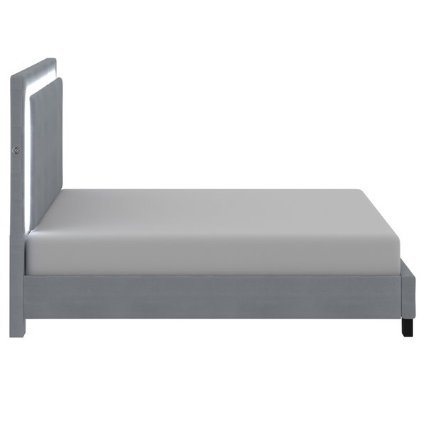 Lit plateforme avec lumière intégrée, gris, très grand lit