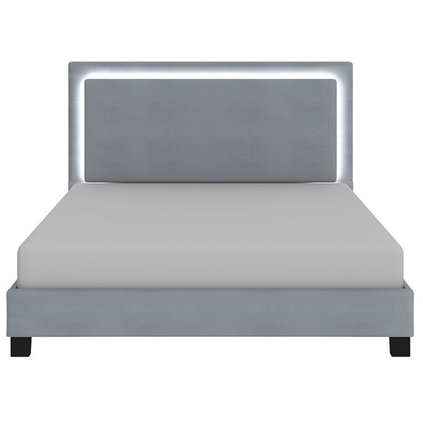 Lit plateforme avec lumière intégrée, gris, très grand lit