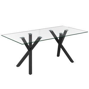 WHI Contemporary Glass and Metal Dining Table - Black - 71-in