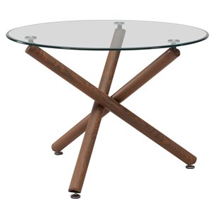 WHI 40-in Contemporary Walnut Round Glass Dining Table