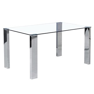 WHI  Contemporary Clear Glass Dining Table and Stainless Steel - 55-in