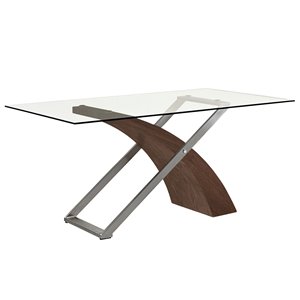 Table de salle à manger !nspire contemporaine avec verre clair et fini noyer, 71 po