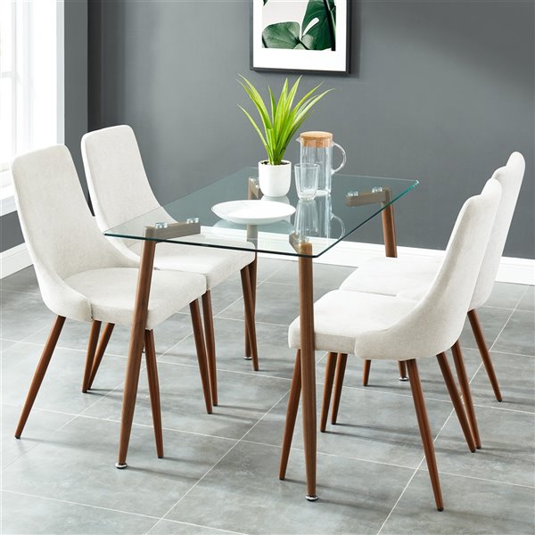 WHI  Contemporary Glass Dining Table - Walnut - 47-in