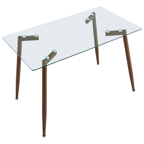 WHI  Contemporary Glass Dining Table - Walnut - 47-in