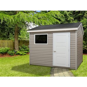 Riopel William Storage Shed - White and Grey Vinyl - 8-ft x 10-ft - REQUIRES ASSEMBLY