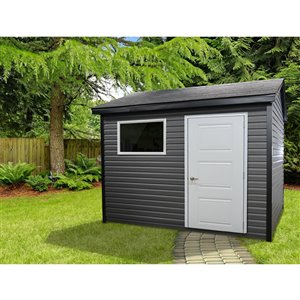 Riopel William Storage Shed - White and Grey Vinyl - 8-ft x 10-ft - REQUIRES ASSEMBLY