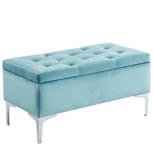 Banc de rangement WHI et revêtement de velours capitonné, sarcelle, 17.25 po x 37.50 po