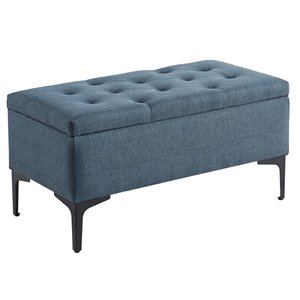 Banc de rangement WHI et revêtement capitonné, gris bleu, 35.5 po x 17.25 po