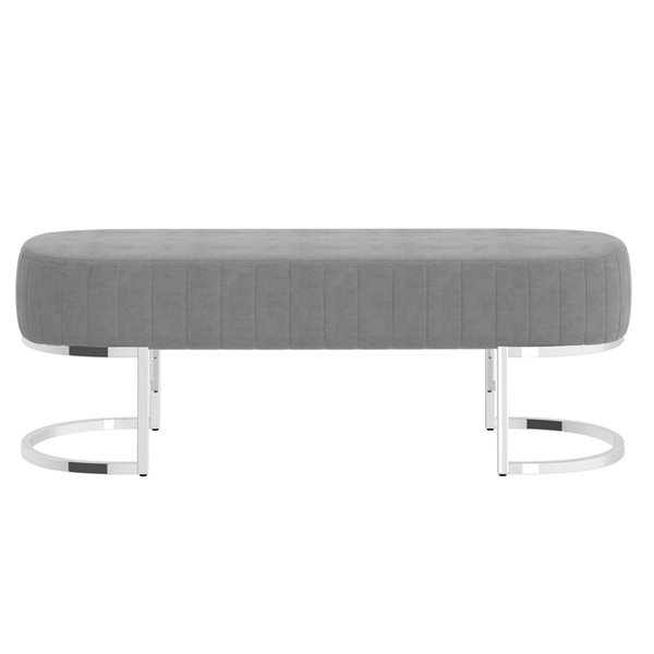 Banc D Appoint Nspire Contemporain En Velours Et En Metal Argent Et Gris 17 Po X 47 Po 401 534gry Ch Rona