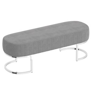 Banc d'appoint !nspire contemporain en velours et en métal, argent et gris, 17 po x 47 po