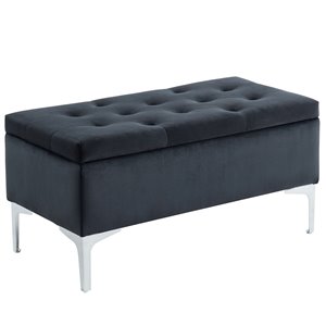 Banc de rangement WHI et revêtement de velours capitonné, noir, 17.25 po x 37.50 po