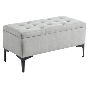 Banc de rangement WHI et revêtement capitonné, gris clair, 35.5 po x 17.25 po