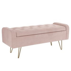 !nspire Velvet Storage Ottoman - Blush Pink and Gold - 15.5-in x 39.5-in