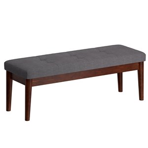 Banc d'appoint en bois WHI rembourré de mi-siècle, noyer et gris, 16.5 po x 48 po