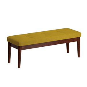 WHI Mid Century Upholstered and Wood Bench - Walnut and Mustard - 16.5-in x 48-in