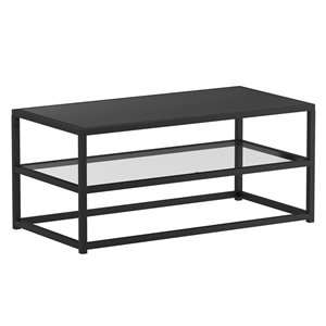 !nspire Contemporary Coffee Table Metal and Glass - Black - 43.50-in x 21.75-in x 18-in H