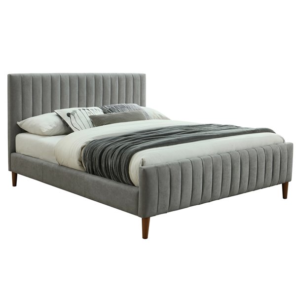 Nspire Upholstered Platform Bed Light, Light Gray Tufted King Bed