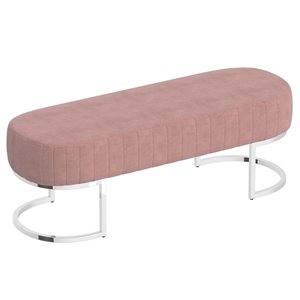 Banc d'appoint !nspire contemporain en velours et en métal, argent et rose poudre, 17 po x 47 po