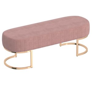 Banc !nspire contemporain en velours et en métal, or et rose poussière, 17 po x 47 po