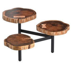 Table de salon !nspire à trois pattes en bois massif naturel et métal noir, 32 po x 37 po