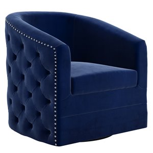 Chaise d'appoint !nspire pivotante rembourrée et revêtue de velours bleu