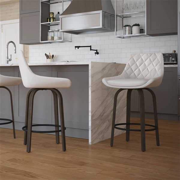 !nspire Kenzo Modern Upholstered Counter Stool - White - 26-in - Set of 2