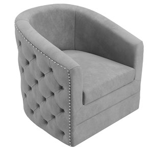!nspire Contemporary Swivel Velvet Upholstered Accent Chair- Gray