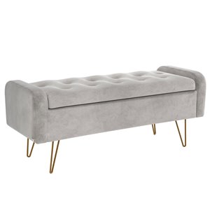 !nspire Velvet Storage Ottoman - Grau and Gold - 15.5-in x 39.5-in