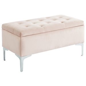 Ottomane de rangement !nspire en velours, rose et argent, 17.25 po x 37.50 po