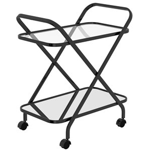 WHI Contemporary 2 Tier Black and Clear Glass Bar Cart - 26.5-in x 16.5-in
