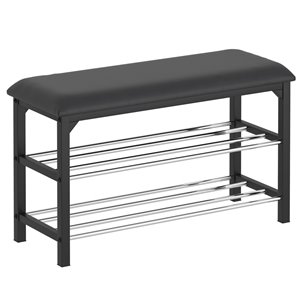 WHI 2 Tier Shoe Bench - Chrome and Black - 11.5-in x 30-in