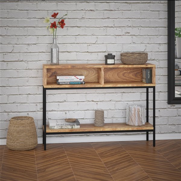 !nspire Solid Wood and Metal Console Table with storage - Black - 10-in x 42-in x 32-in
