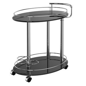 Desserte-bar WHI contemporaine à deux tablettes, noire, 29.5 po x 19 po