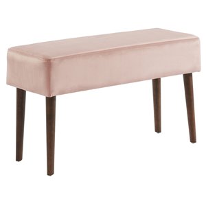 WHI Small Velvet Bench - Walnut and Blush - 11.75-in x 31.5-in
