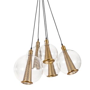 Lustre suspendu Alessa Gild Design House, 5 lumières, or et verre clair