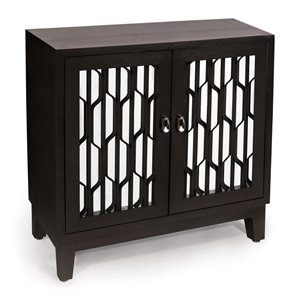 Gild Design House Mable Mirrored Accent Cabinet with Carved Doors - Black - 32-in x 32-in