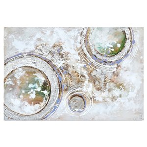 Toile murale Suite III Gild Design House peinte à la main, verts pastel/rouges/feuilles d'argent, 47 po x 32 po