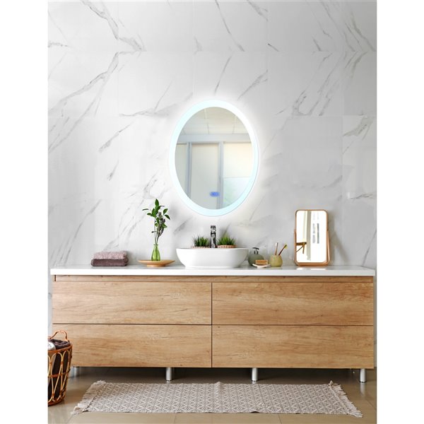 CWI Lighting Agostino Oval Mirror with LED Light - 22-in x 30-in - Matte White