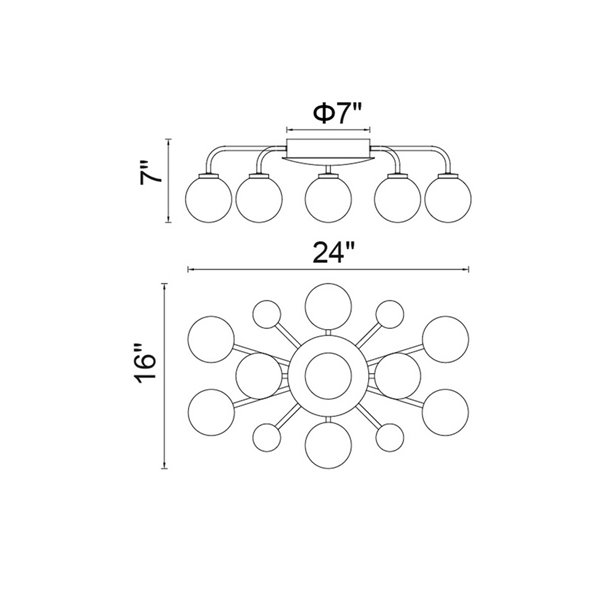 CWI Lighting Element 9-Light Flush-Mount Light with Polished Nickel Finish