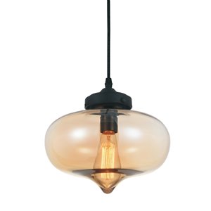 CWI Lighting Glass Mini Pendant Light - 1-Light - Black and Transparent Amber Glass - 11-in