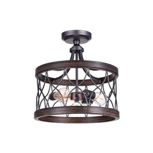 CWI Lighting Amazon 3-Light Cage Semi-Flush-Mount Light with Gun Metal Finish