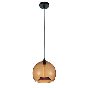 CWI Lighting Glass Mini Pendant Light - 1-Light - Transparent Amber - 12-in