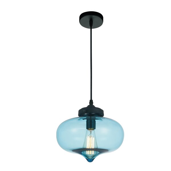 CWI Lighting Glass Mini Pendant Light - 1-Light - 11-in - Black and Blue