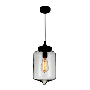 CWI Lighting Glass Mini Pendant Light - 1-Light - 7-in - Black/Smoke Glass