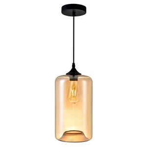 CWI Lighting Glass Mini Pendant Light - 1-Light - 7-in - Black/Cognac Glass