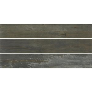 Tuile porcelaine Mono Serra 6 po x 36 po Barnwood Magma 13.13 pi2 / boite (9 mcx / boite)