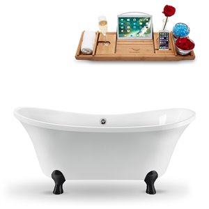Baignoire sur pattes ovale en acrylique de Streamline, drain centré chromé, 32 po x 60 po, blanc lustré