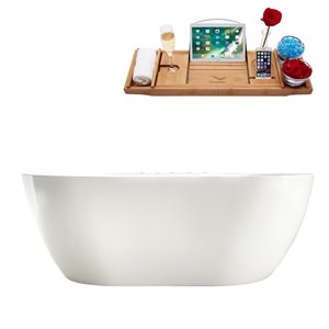 Baignoire autoportante de Streamline en acrylique, 32 po x 67 po, blanc lustré